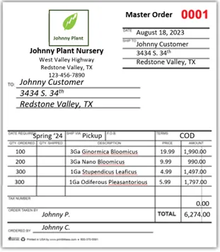 Sample Master order – PDF rendering