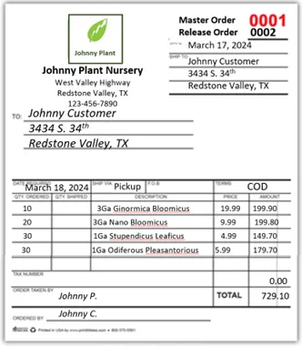 Sample release order – PDF rendering